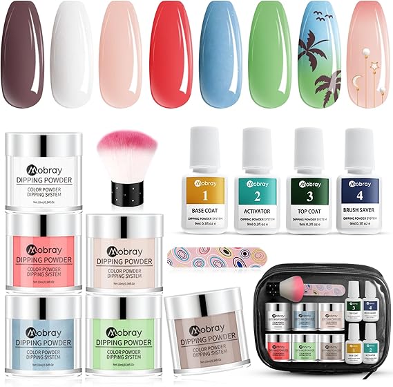 Kit Vernis Poudre Ongle, 6 Couleurs Dip Powder Poudres, Poudre à Tremper pour Ongles pas Besoin