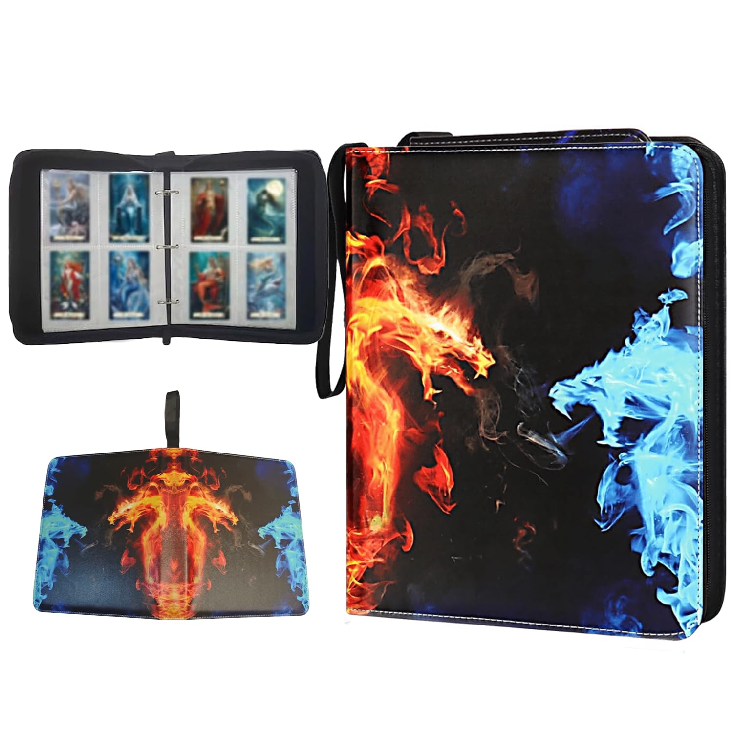 ZHUIYIWIN 4-Pocket Trading Card Zip Binder,400 Pockets Card Binder Folder, PU Leather Card Folder Trading for Collectible Games, Sports, TCG (Dragon b, 4-Pocket)