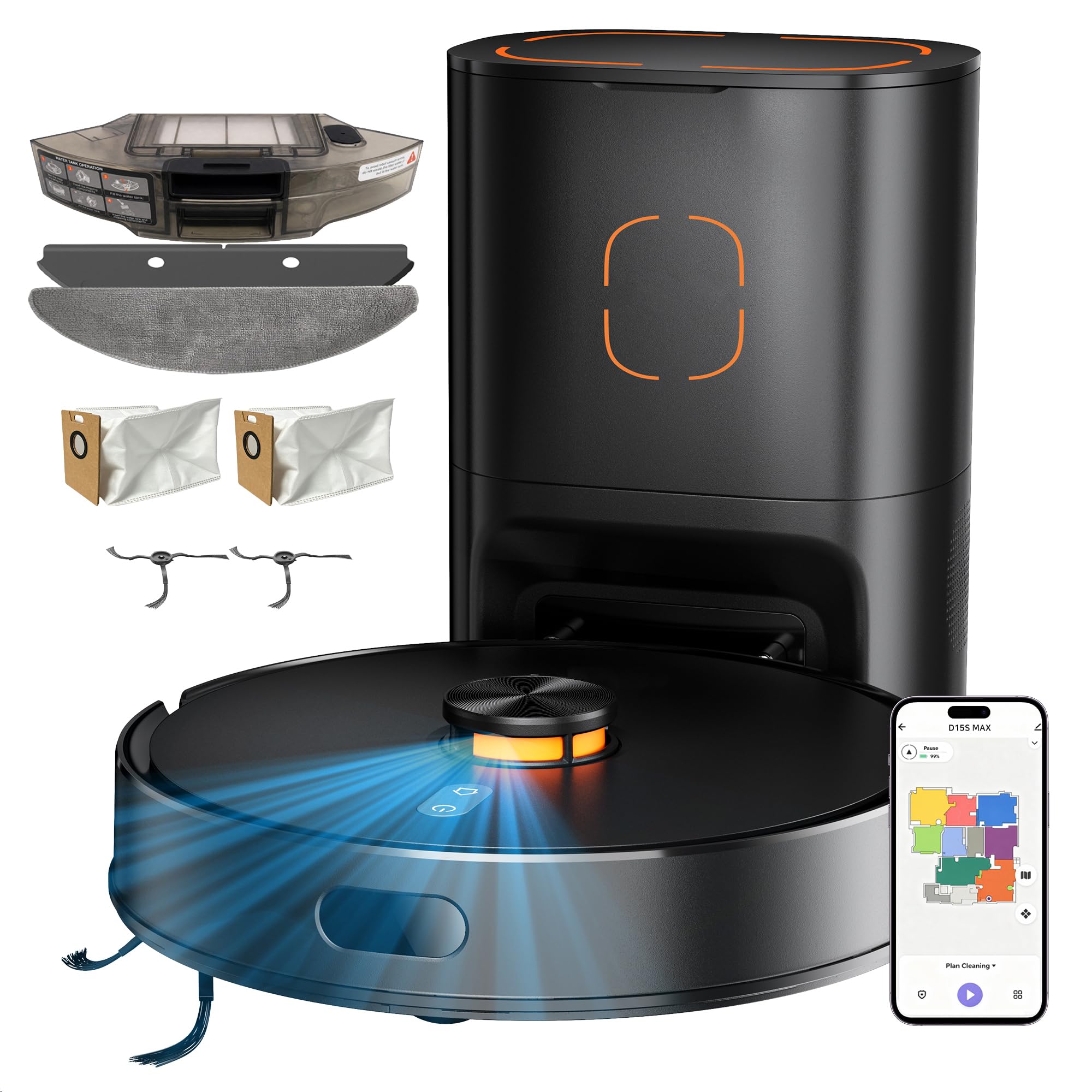 Robot Vacuum and Mop Combo, 90-Day Self Emptying, 10000Pa Strong Suction, dToF Laser Navigation Smart Mapping, 160Min Runtime, Anti-Tangle Robotic Vacuum Cleaner for Hard Floor, Pet Hair, Carpet