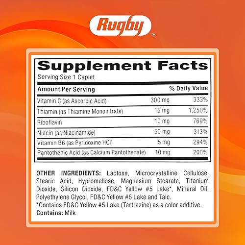 Miniatura 8 de Rugby Complejo de vitamina B con suplemento vitamínico de vitamina C, 130 cápsulas