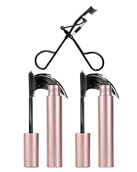 3D Curling Iron Wand Mascara - Volumizing Telescopic Mascara, Waterproof & Smudge-Proof, Liquid Lash Extensions Look, No Clumps, Flakes or Residue, Salon-Like Bold Lashes 2 black+lash curler