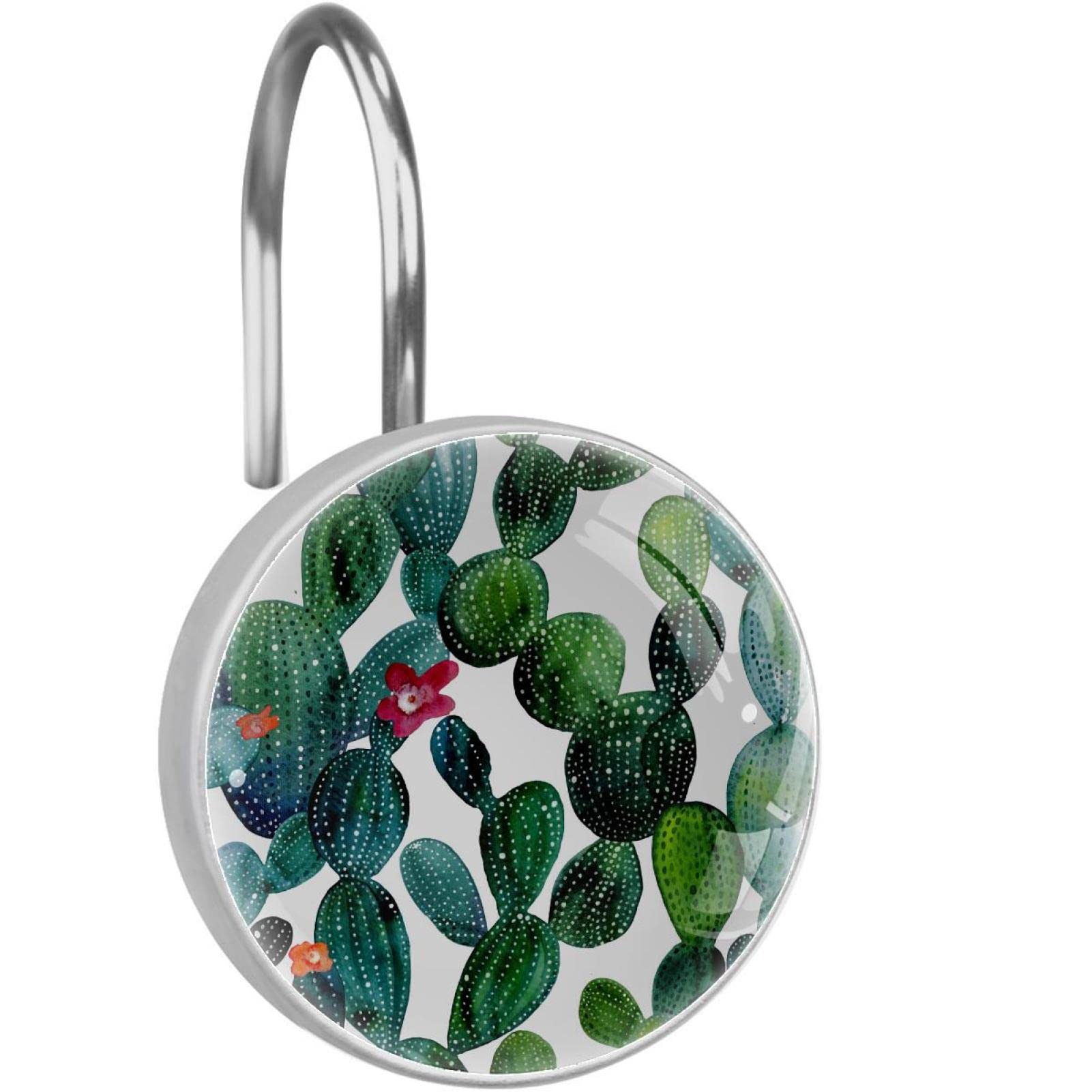 Crochets rideau de douche cactus pour une salle de bain ambiance tropicale