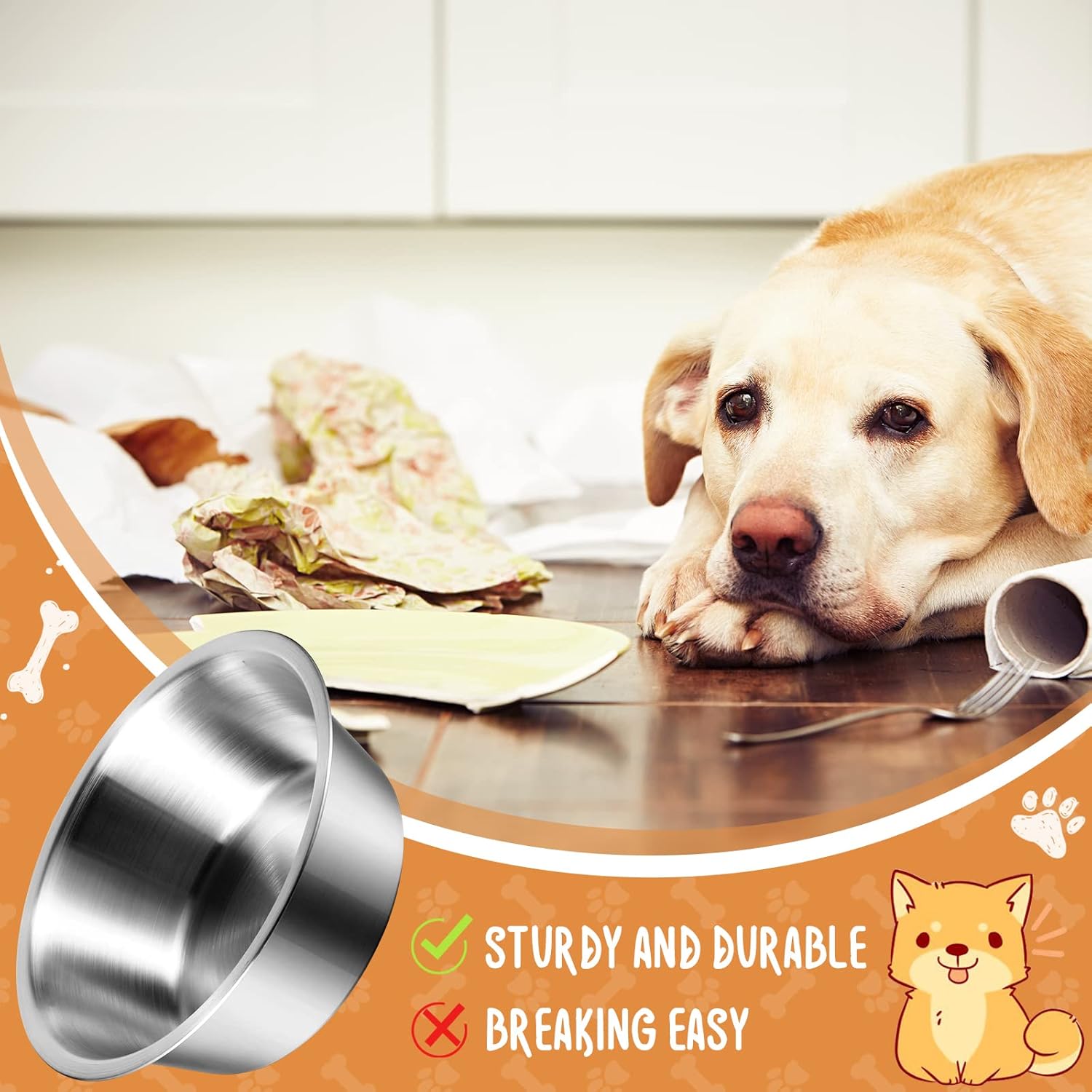 Yahenda 6 Pcs Stainless Steel Metal Dog Bowls Bulk Replacement Basic Thickened Pet Bowls for Small Medium Large Dogs, Dishwasher Safe(8.3 Inch)