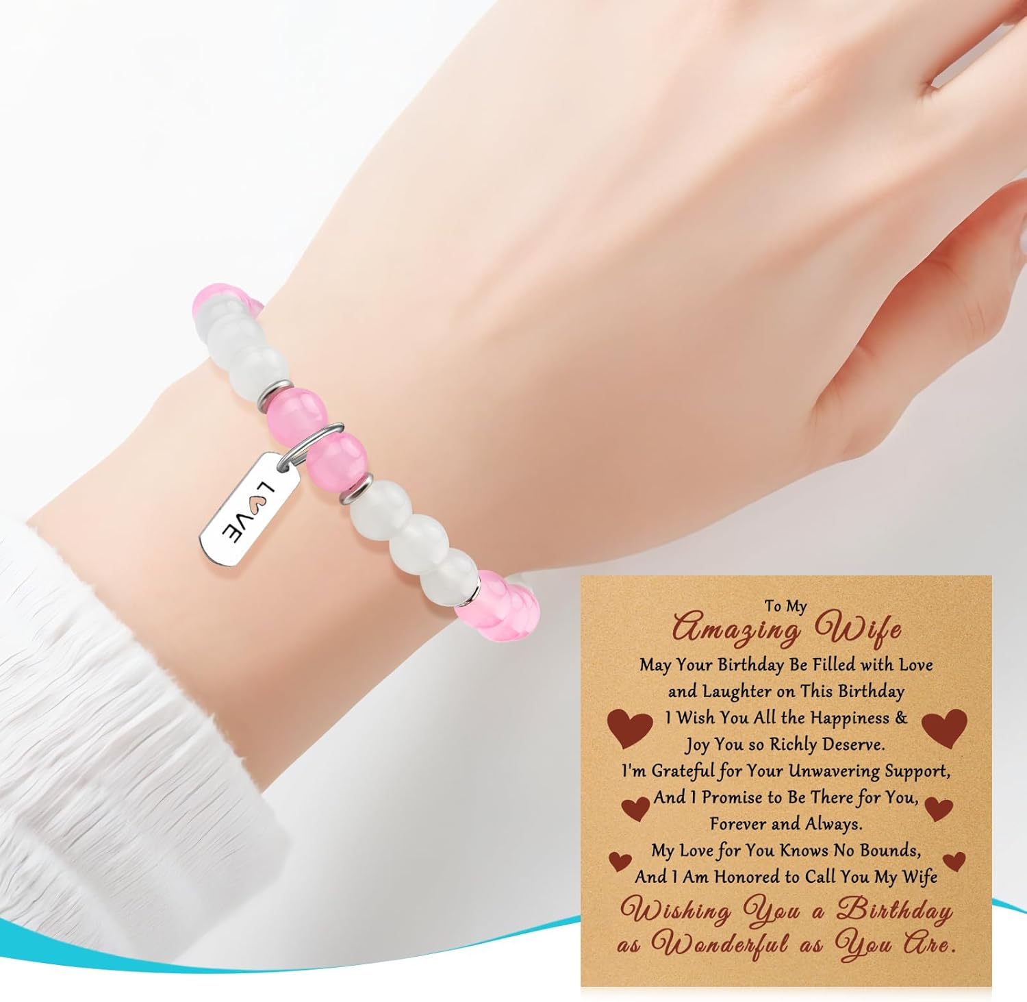 Dabihu Birthday Gifts for Wife from Husband Bracelets with Cards Happy Birthday Gift for Wife Inspirational Jewelry Gifts for Her Beaded Bracelets I Love You Gift for Girlfriend - Image 2