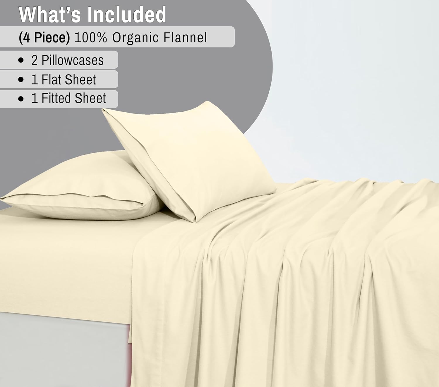 RUVANTI Flannel Sheets Queen Size - GOTS Certified 100% Organic Cotton, 4 Piece Warm, Soft & Breathable Set, Deep Pocket Snug Fit, Double Brushed Cozy All Season Bedding, Winter White - Image 7