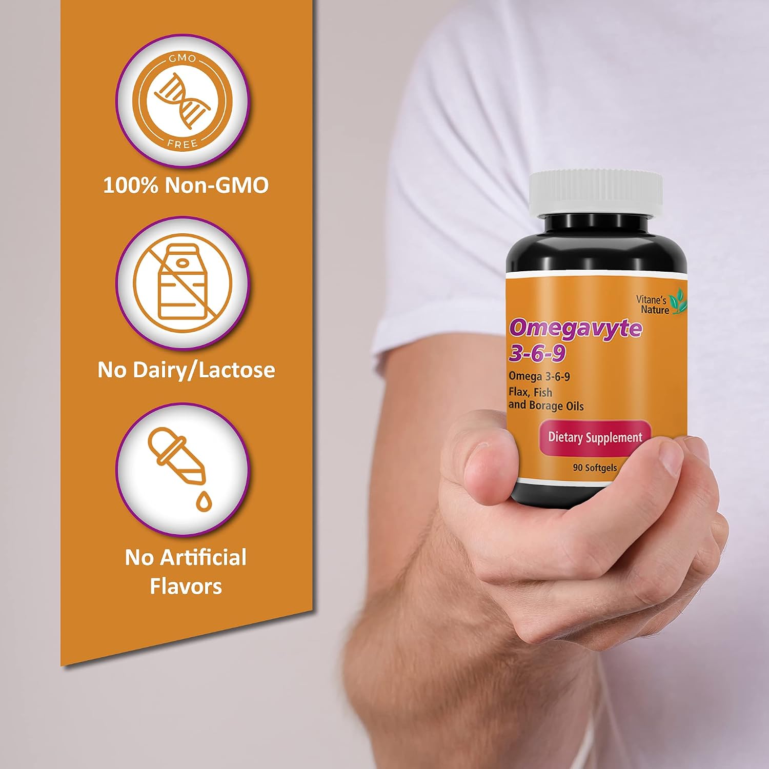Omega 3-6-9 Complex of Fish Oil, Flax Oil, Borage Oil, Essential Fatty Acids - Supporting Cardiovascular Health & Brain Health - Gluten-Free & Non-GMO - 90 Softgels