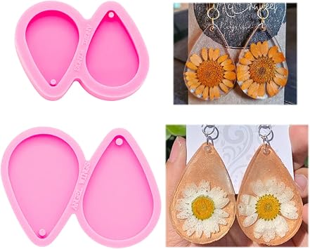 2Pcs Epoxy Resin Molds - Earring Molds for Jewelry Making, Silicone Molds for DIY Fashion Jewelry, Tear Drop Resin Crafts Mould, Jewellery Casting Molds, Size S M