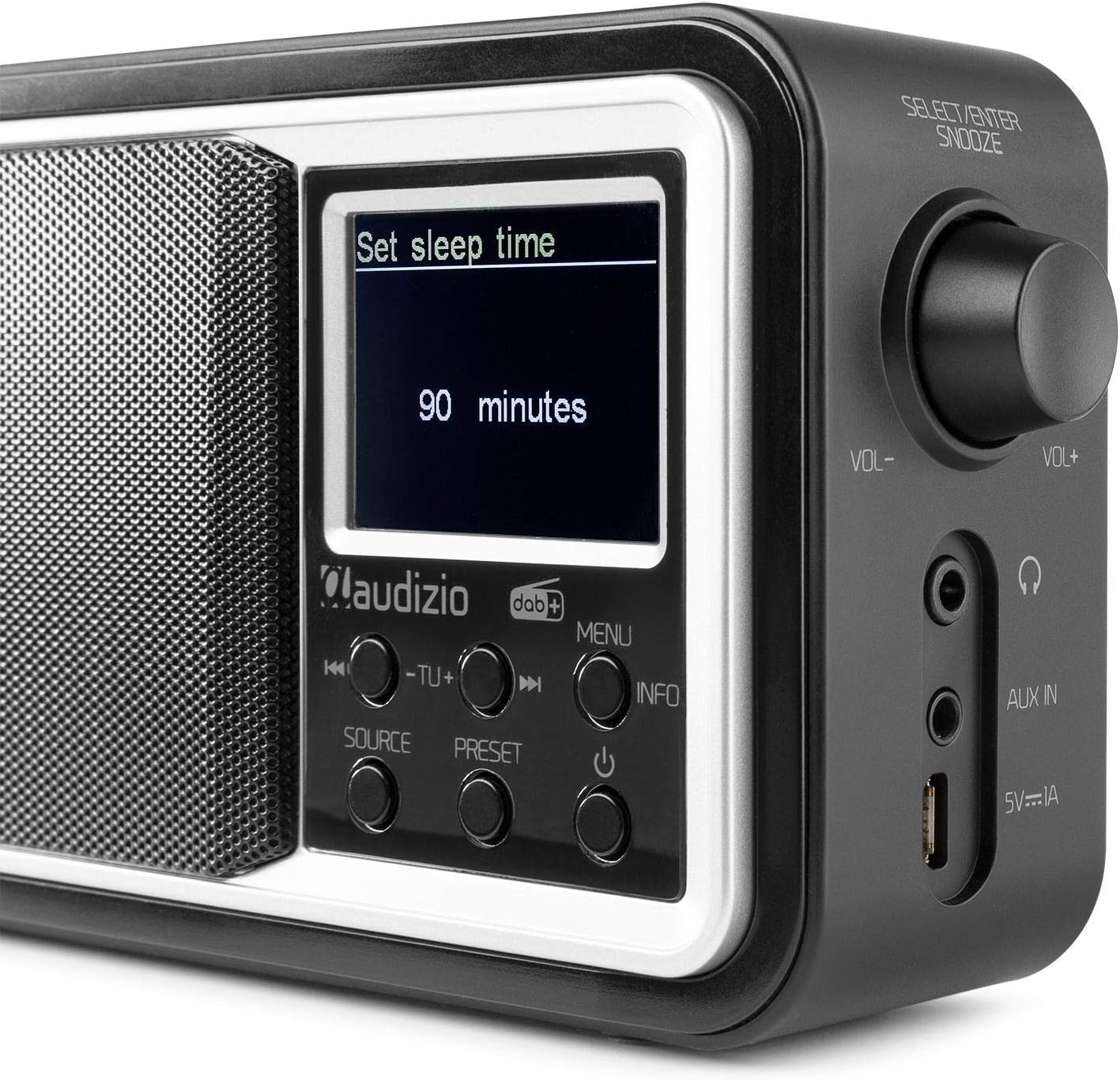 Paparan radio Audizio Parma menunjukkan 'Tetapkan masa tidur' dengan 90 minit dipilih