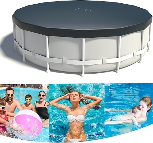 Miniatura 7 de Cubierta redonda de piscina de 12 pies, cubierta de piscina sobre el suelo, cubierta redonda de 12 pies, con agujeros de drenaje y cuerdas de