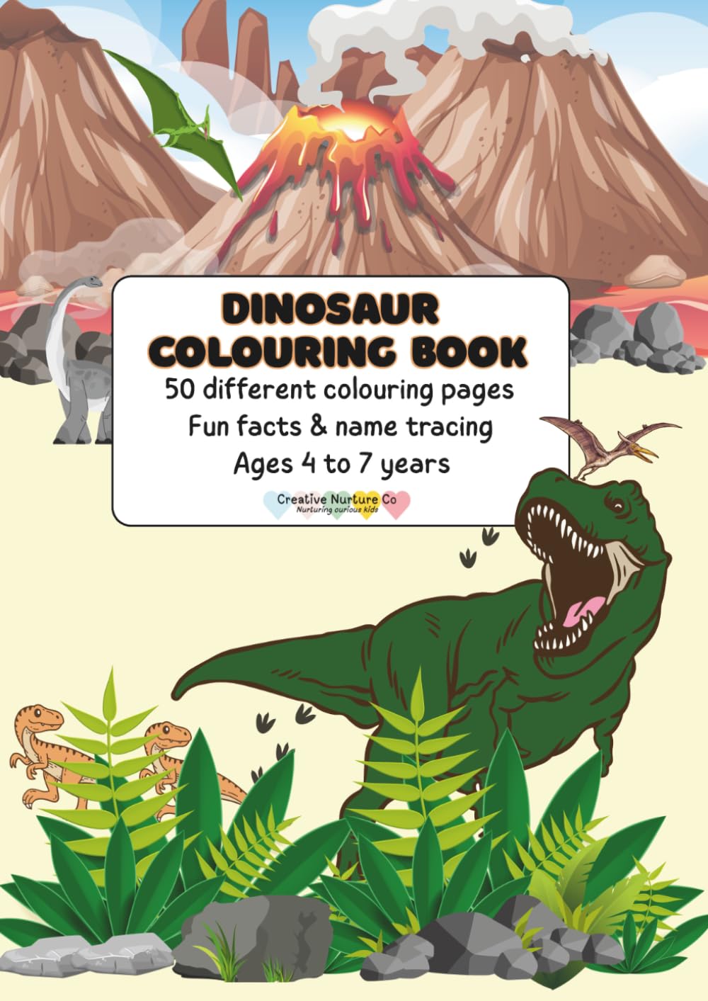 Dinosaur Colouring Book: 50 Colouring pages, fun facts and name tracing