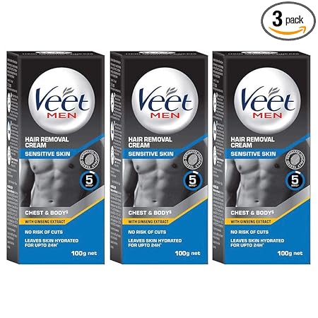 Veet Hair Removal Cream for Men, Sensitive skin, 100g Each (Pack of 3)