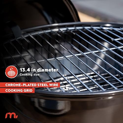Miniatura 5 de Megamaster Parrilla de barbacoa de carbón portátil de 14.5 pulgadas con ventilación de aire ajustable, 141 pies cuadrados en área de cocina,