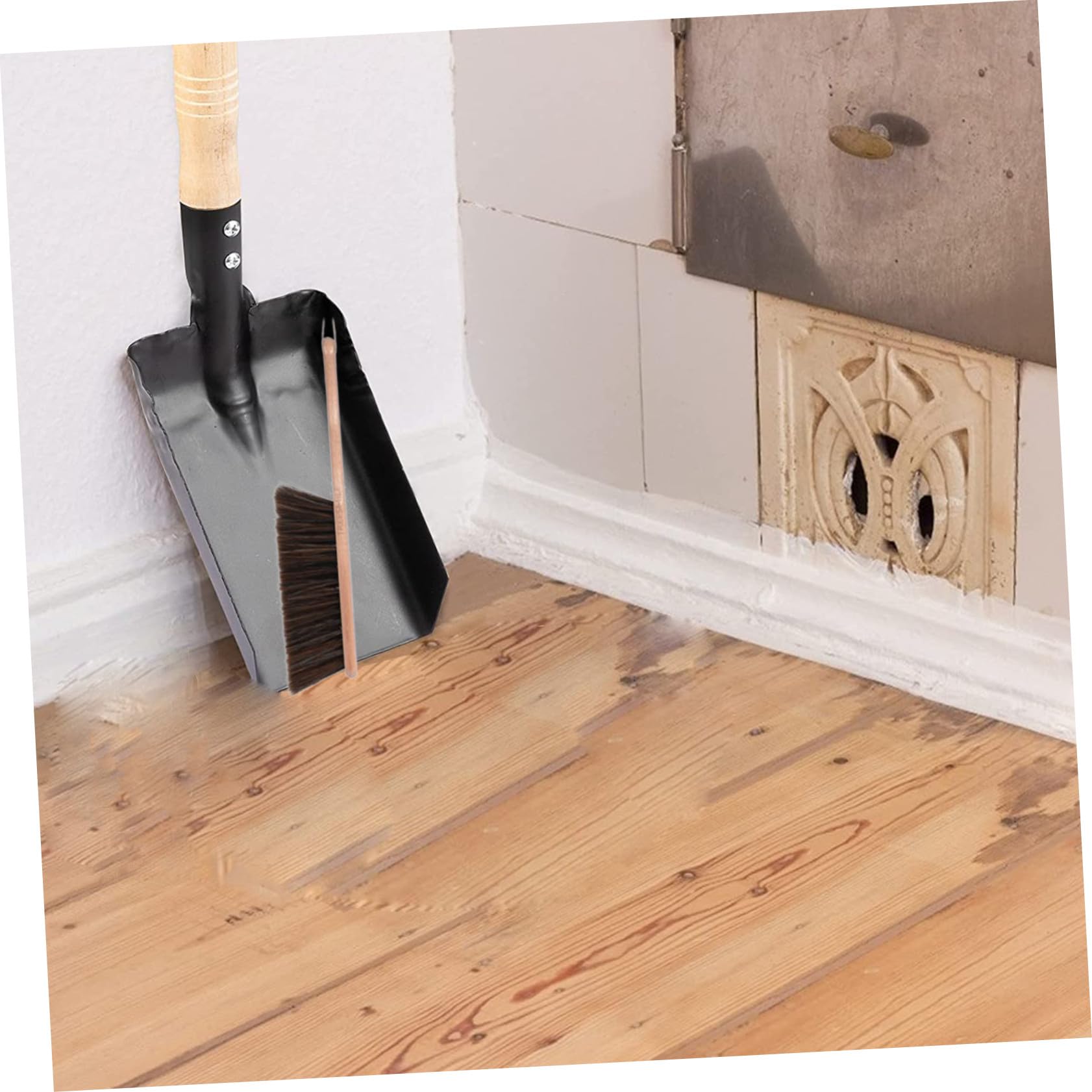 Sosoport Strumenti per Stufa Spazzola e Paletta Kit Pulizia Stufa in Ferro e Legno Manico in Legno Pratici e Resistenti