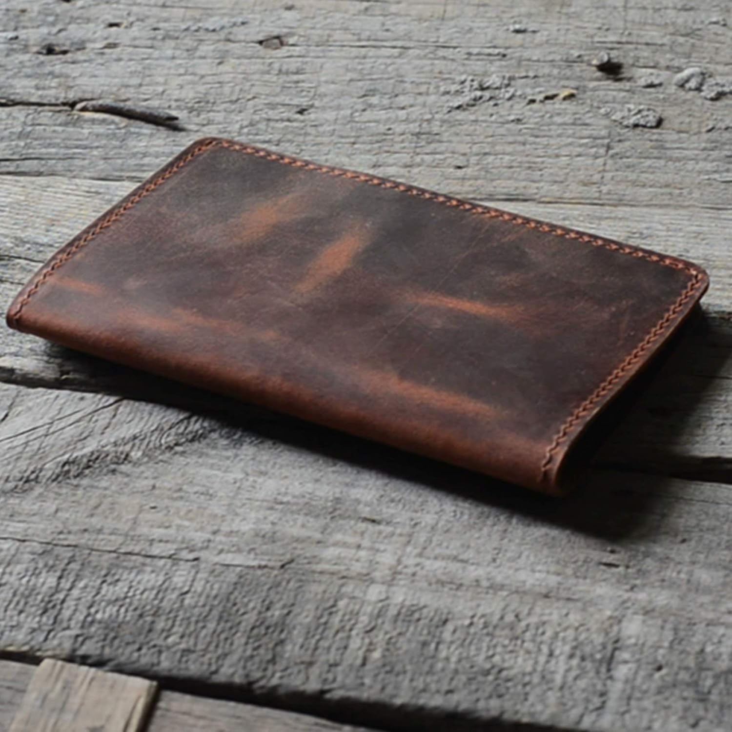 JJNUSA Handmade Vintage Genuine Leather Slim Leather Journal Cover for 3.5" X 5.5" Field Notes Moleskine Cahier Cover Travel Notebooks Wallets for Men Women (Brown)