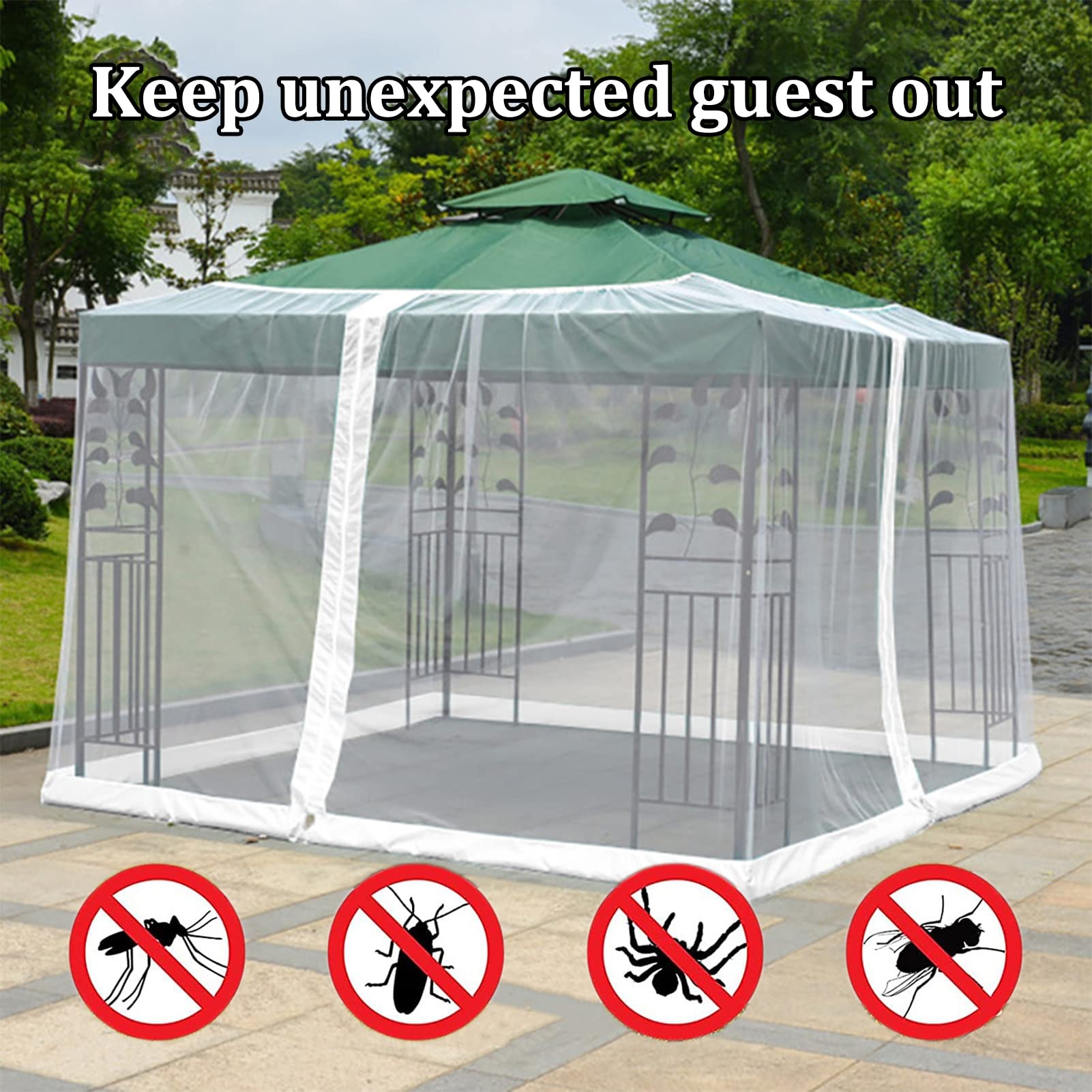 Zanzariera per Patio, zanzariera a Ombrello Quadrata, con Corda Regolabile e Porta con Doppia Cerniera, zanzariera per Gazebo da Esterno, Bianco, 300x300x230 cm
