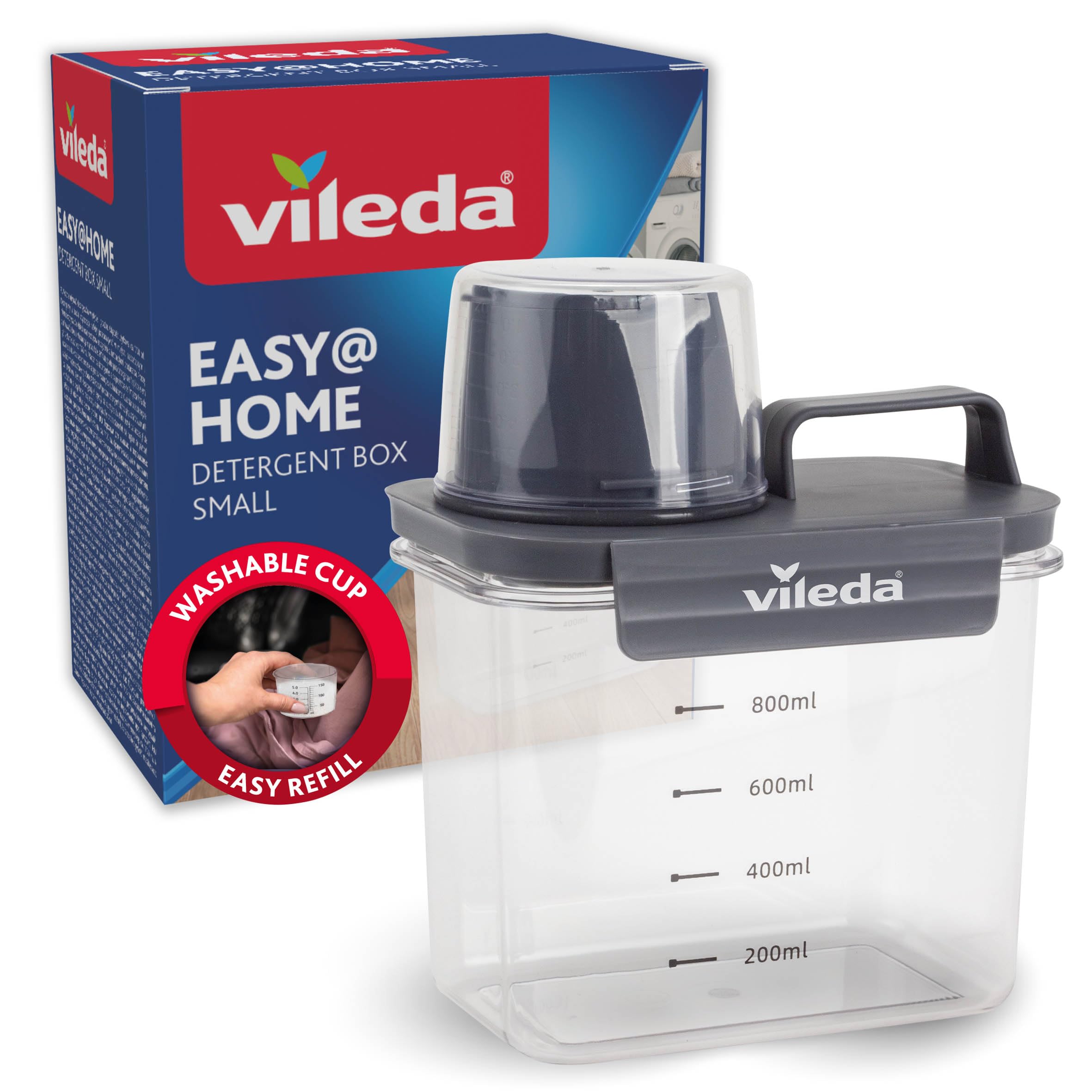 Vileda Detergent Box 1100 ml Grey – Practical Storage for Washing Powder – Includes Measuring Cup for Precise Dosing – Airtight & Space-saving 1100 ml Darkgray