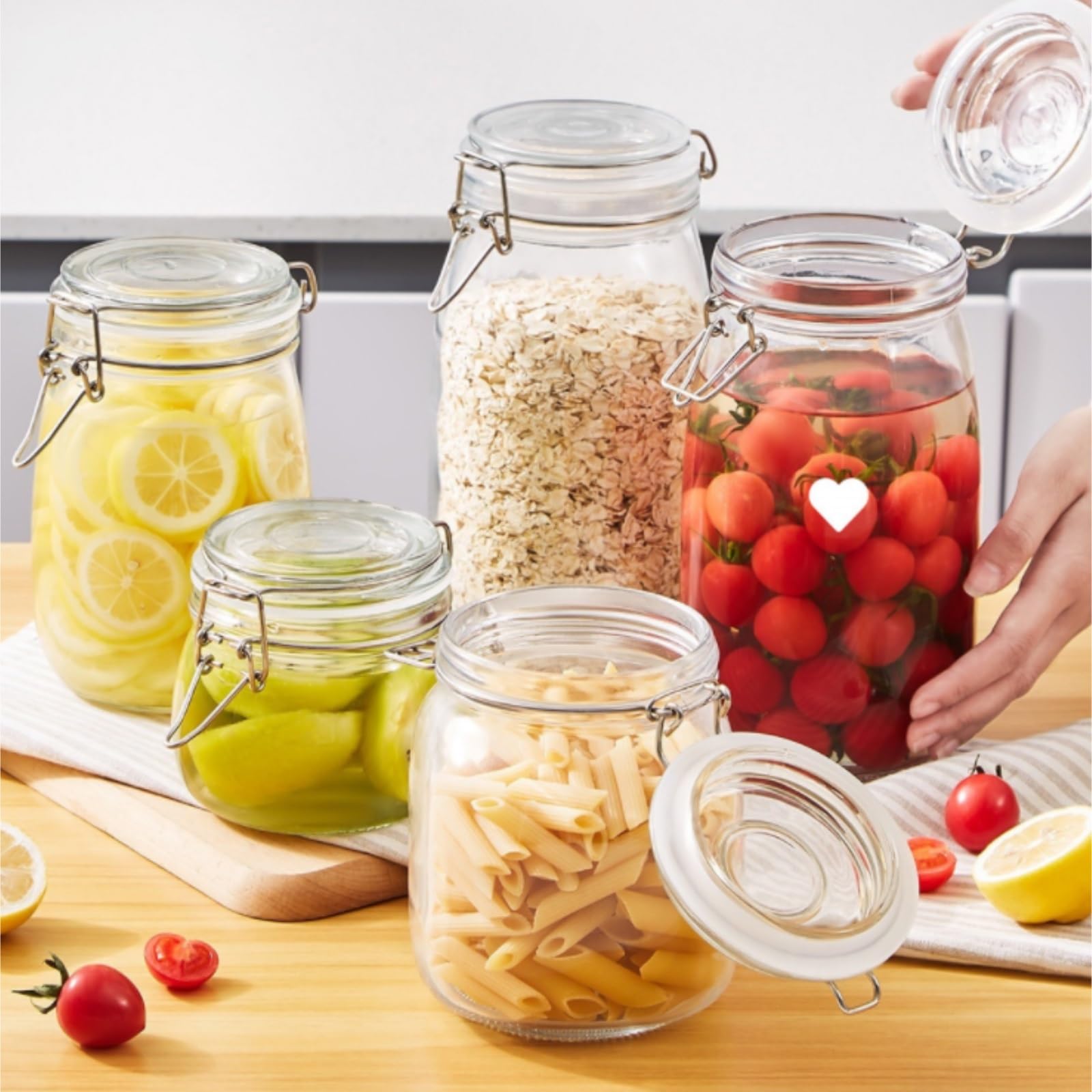 Hermetyczne Słoiki na Dżem 2 Szt. Szklany Słoik Z Pokrywką, Cylindryczny, Szeroki Otwór, Do Ciasteczek Makaronowych do Przechowywania(750ml)