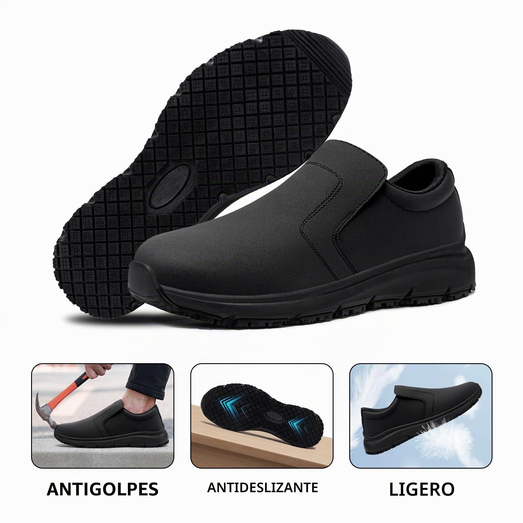 Zapatos de Seguridad Antideslizantes Hombre Mujer Calzado Cocina Calzado de Seguridad Impermeable Zapatillas Antideslizante Trabajo Punteras de Acero Ligeras cómodas Zapatos de Cocina Slip-On