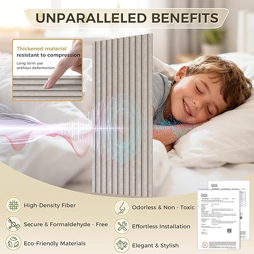 Miniatura 5 de Paneles acústicos grandes de dos capas, paquete de 4 paneles acústicos de 47.2 x 23.6 x 0.72 pulgadas, paneles acústicos de alta densidad, paneles