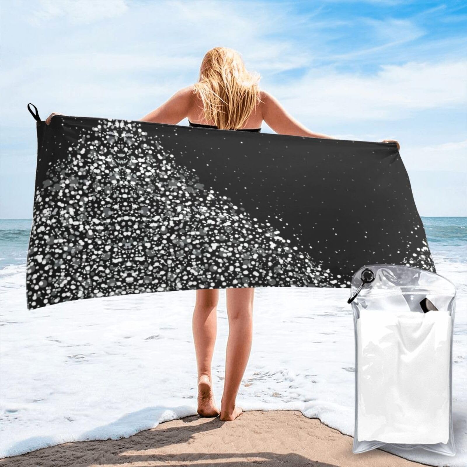 Toalla de playa suave y ultra absorbente con diseño de purpurina negra y blanca