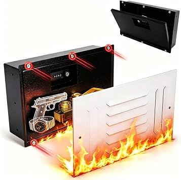 Hidden In Wall Safe with Vent Cover, with Magnetic & Metal Vent Cover, In Wall Safe Between 16" Studs,Combination Lock & Key Access, Wall Safe Fireproof For Home & Office