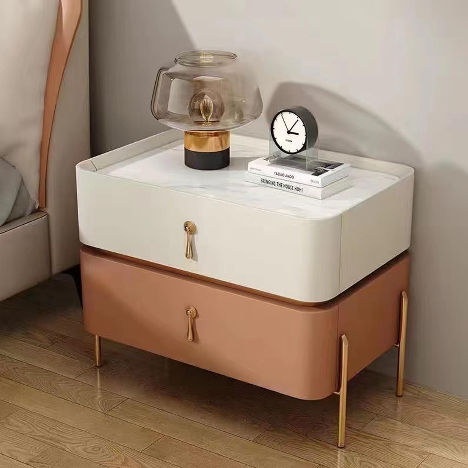 SXZenSpace Modern Wooden Nightstand with Faux Marble Top, Stylish Side Table for Bedroom and Home Decor, Versatile Bedside Contemporary Interiors