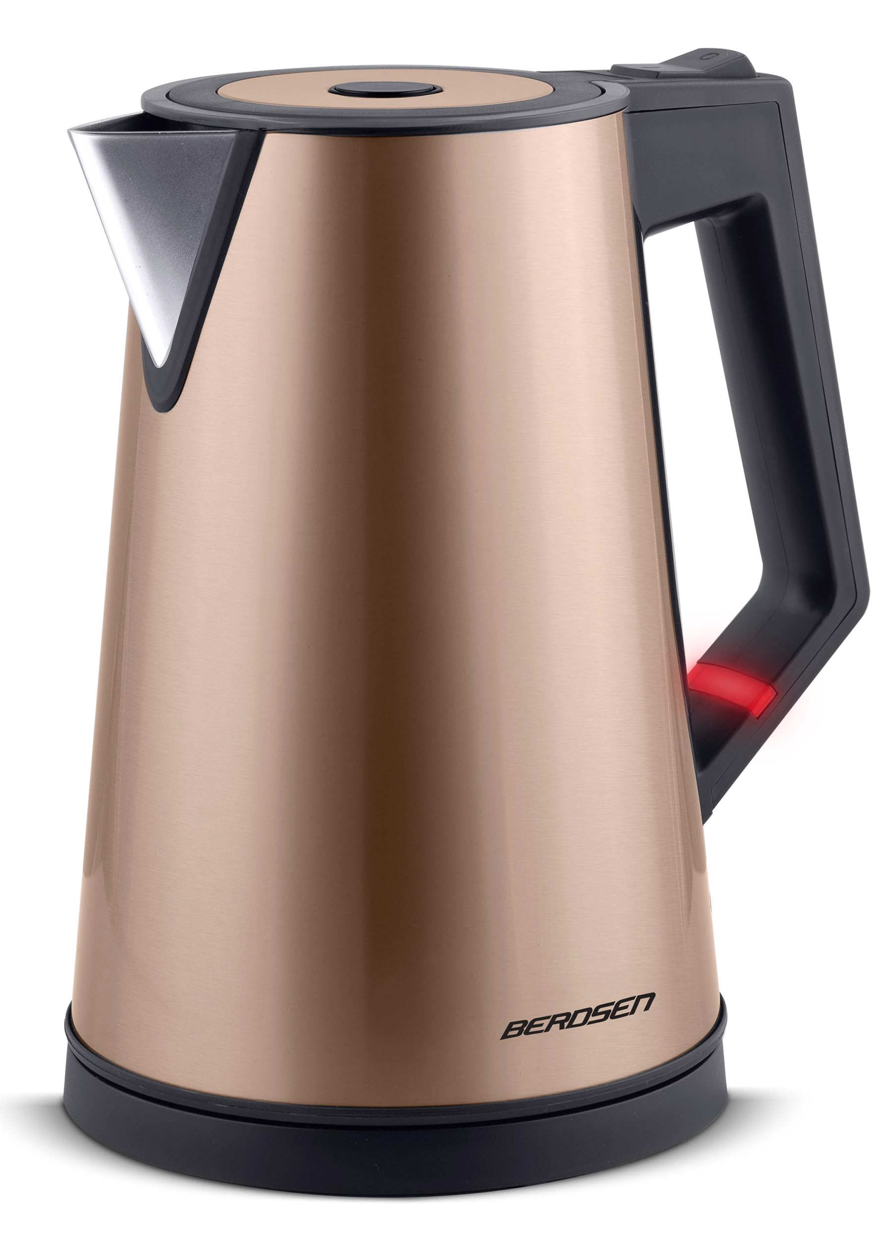 Berdsen Hervidor eléctrico, acero inoxidable, capacidad de 1,7 l, función de conservación caliente, 2200 W, base de pirueta de doble pared, hervidor eléctrico, silencioso, dorado