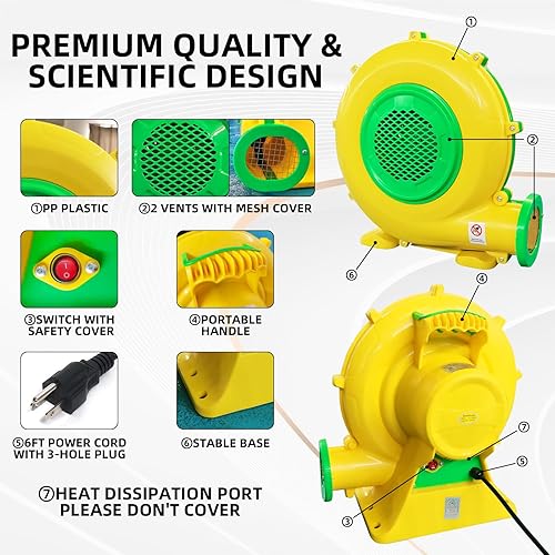Miniatura 5 de Soplador inflable de casa de rebote de 1100 vatios1.5 HP potente soplador de aire para grandes inflables, bomba de ventilador portátil de casa de