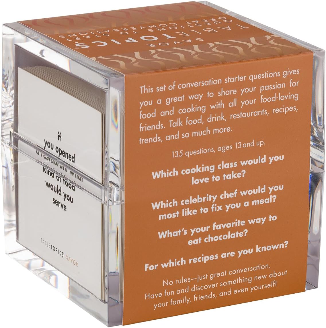 TableTopics Savor Question Card Game - 135 Conversation Starter Cards to Share Your Passion for Food & Cooking with Adult Friends, Talk About Favorite Restaurants, Recipes, & Culinary Trends