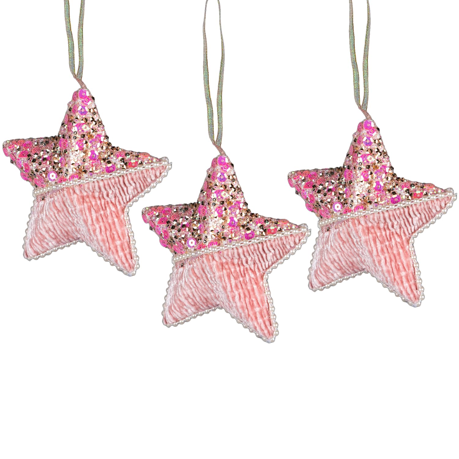 Shatchi 3Pcs Baby Pink Star 12CmChristmas Tree Hanging Decorations  Ornaments Fairy Tale Themed Xmas Tree Pendant from B&Q