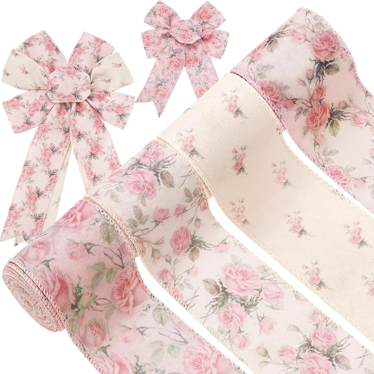 PATPAT® 4 Rolls Each Roll 2.5 Inch x 5 Yard Pink Flower Satin Ribbons for Gift Wrapping, Wired-Edge Ribbon Roll for Crafts, Party Decorations, Bows, Floral Arrangements, Invitation Card, Project Work-image-34