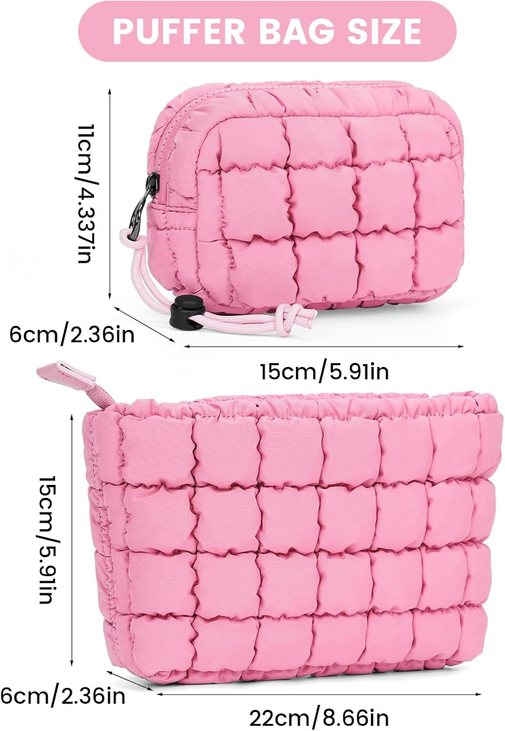 Quilted Makeup Bag and Zip Card Pouch Key Chain Puffer Cosmetic Bag Travel Cute Makeup Bag Organizer Mini Coin Purse - Image 6