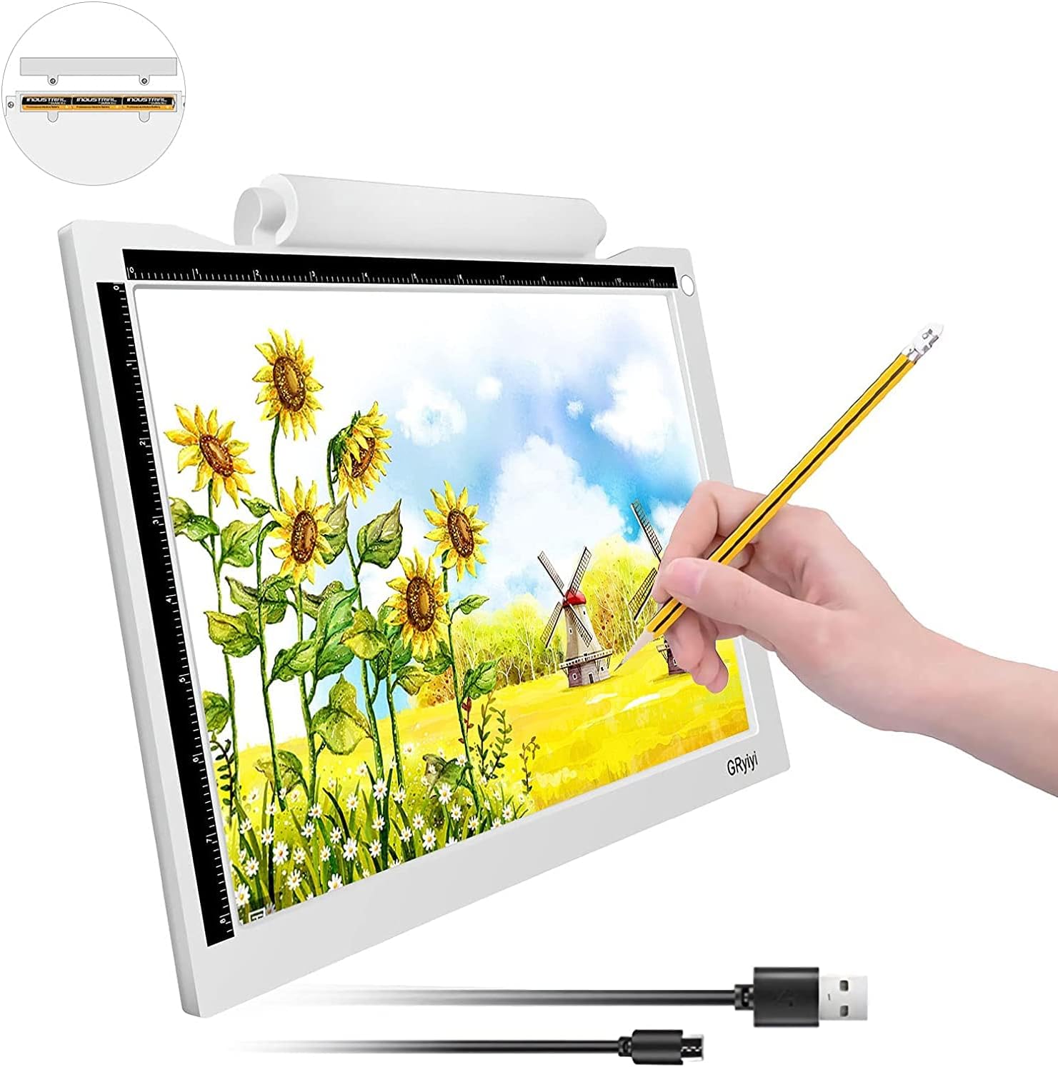 A4 LED Light Pad Ultra-Thin USB and Battery Two Power Supply Methods Trace Board Stepless Dimming Brightness Tracing Light Box for Artist Drawing Sketching Animation Stenciling Diamond Painting
