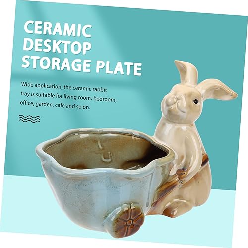 Miniatura 5 de PRETYZOOM Figura de forma de entrada de resorte bandeja de escritorio bandeja de teléfono bandeja de almacenamiento de aperitivos conejo figura de