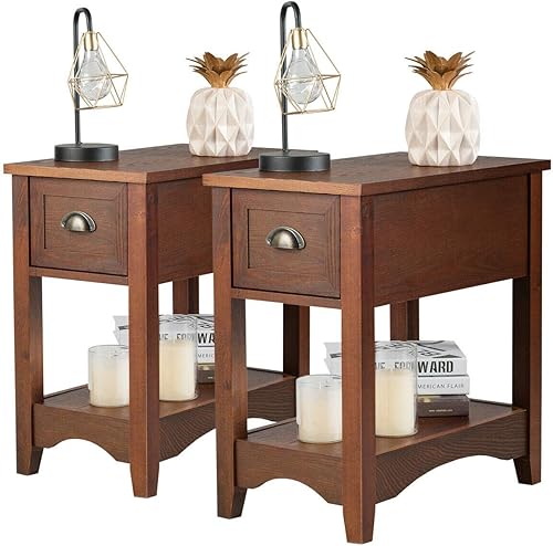 Miniatura 10 de Giantex - Mesa auxiliar con cajón, estilo retro, mesita de noche con estante de almacenamiento y cajón, ideal para sala, dormitorio, hogar y oficina