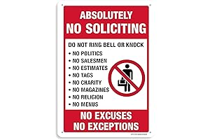 Absolutely No Soliciting Sign: 8"x12" Metal Warning Sign