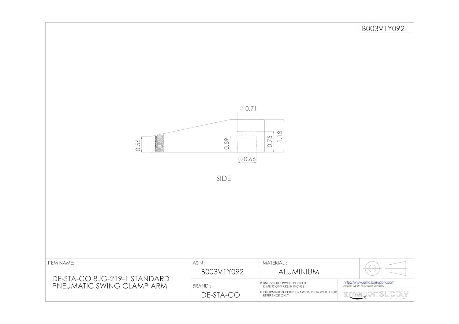 DE-STA-CO 8JG-219-1 Standard Pneumatic Swing Clamp Arm