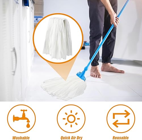 Miniatura 5 de Yoande Repuesto de cabezal de trapeador industrial desechable de 6 pulgadas, cabezal de trapeador blanco comercial, sin pelusas, cabezal de