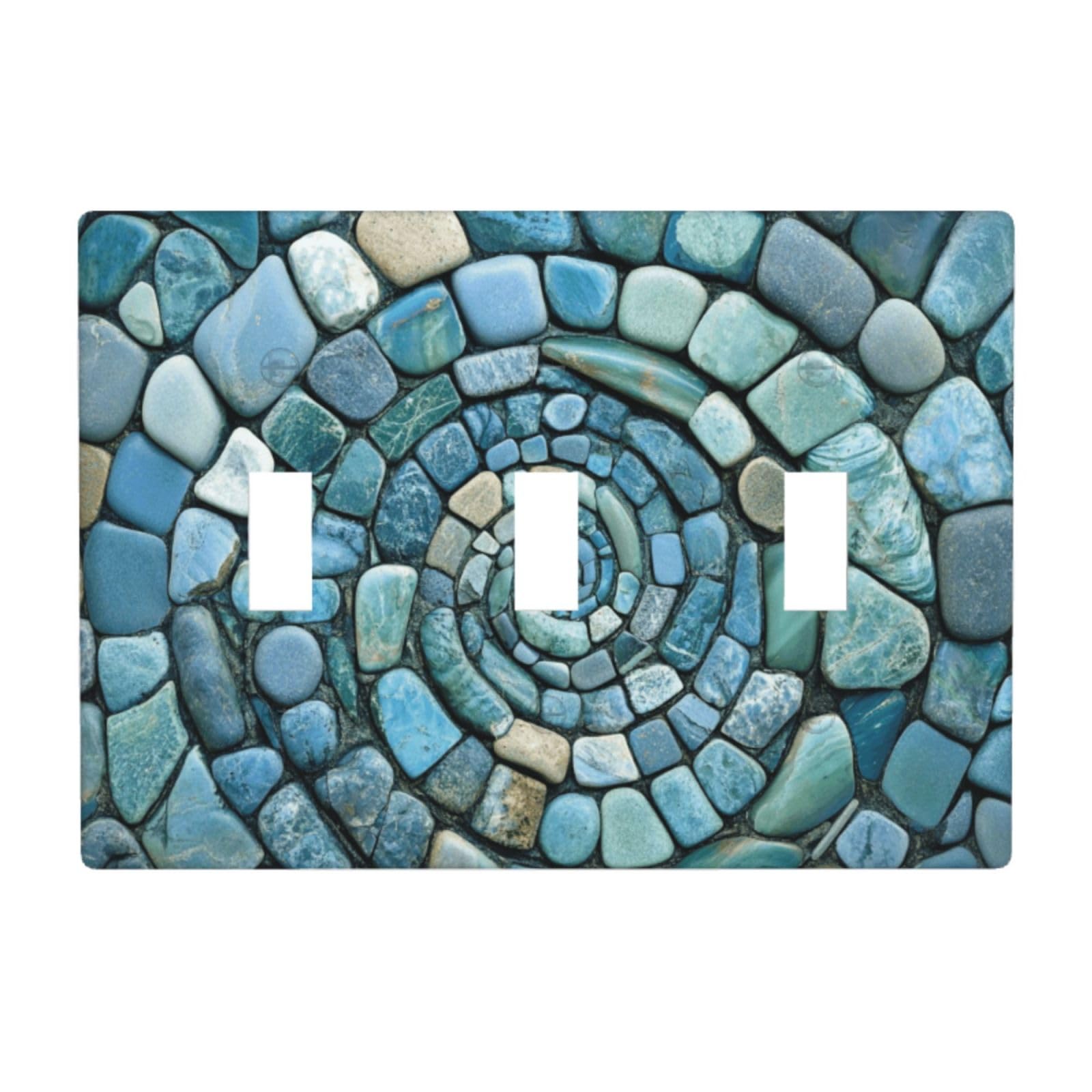 Woshuwo White Abstract Mosaic Of Pebbles Blue And Green Light Switch Covers 3 Gang Triple Toggle Wall Plate Switchplate Electrical Faceplate For Bathroom Kitchen Bedroom Decor