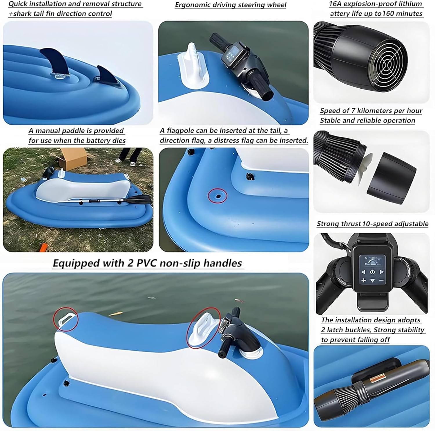 Foldable 2-in-1 Electric Inflatable Jet Ski & Diving Underwater Scooter 700W 45-160Mins Brushless Motor,16000mAh Battery - 11km/h for Adults and Kids Sea Diving Swimming Equipment