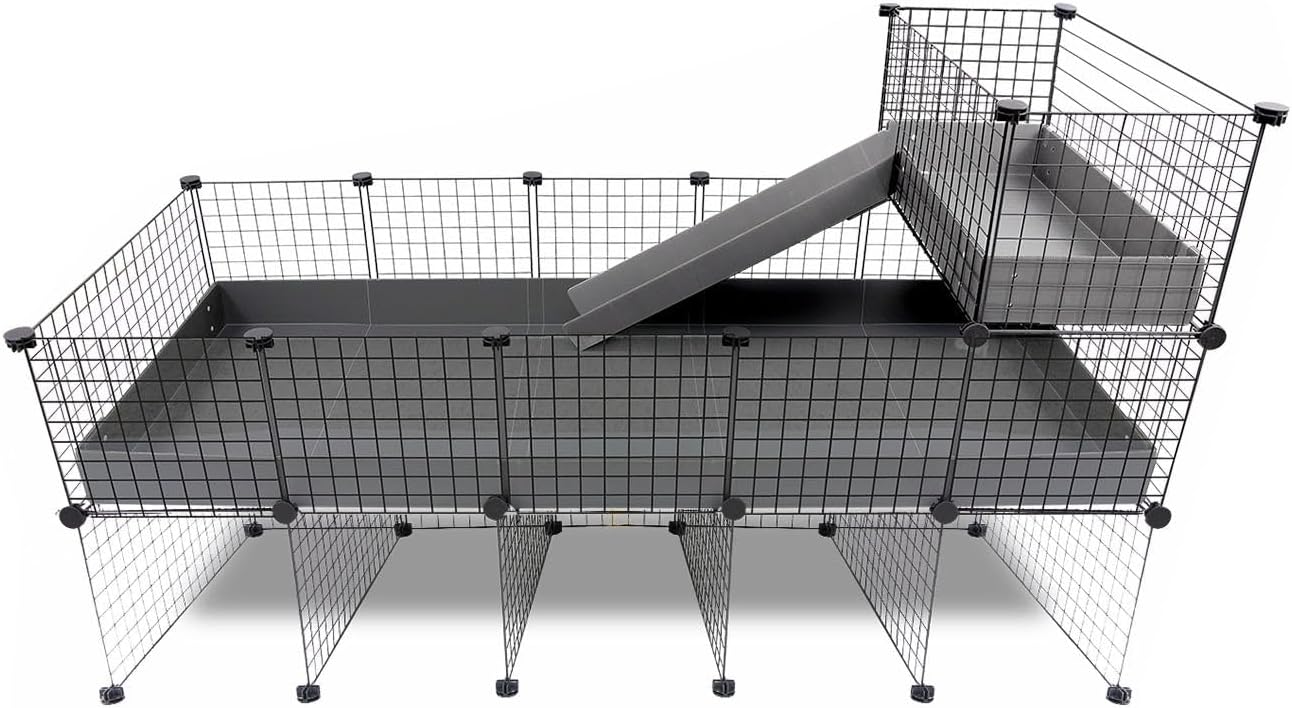 GuineaDad Piggy Condo – Premium C&C Cage with Balcony, Ramp, & Pillars for Guinea Pigs & Small Animals with Coroplast Base | Acrylic, C&C Grids for Small Pets (Acrylic, Standard (29" x 58.5" x 42"))