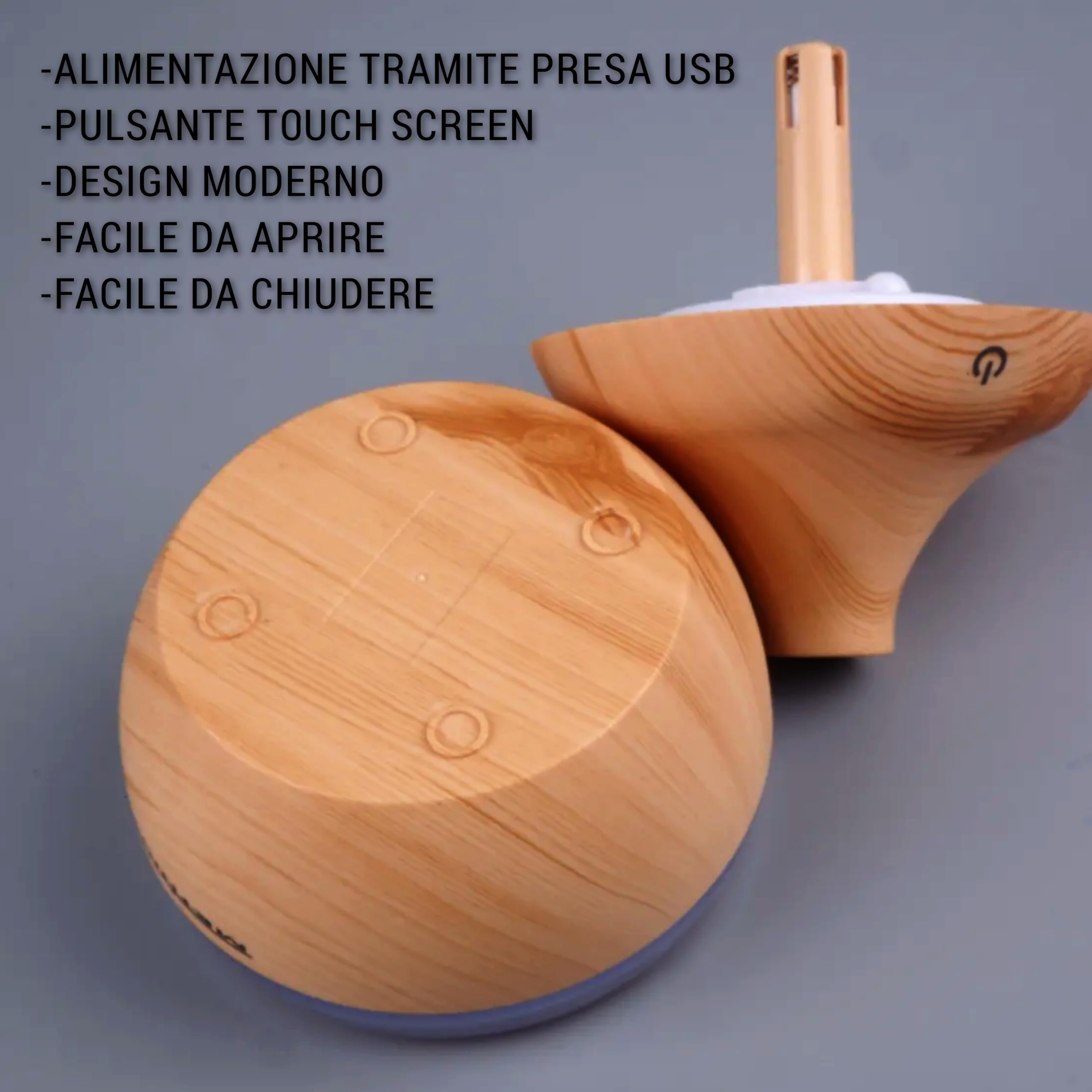 Diffusore di Aromi Colore Legno Chiaro, Umidificatore Ultrasonico, Design Elegante con Fascia Led Multicolore