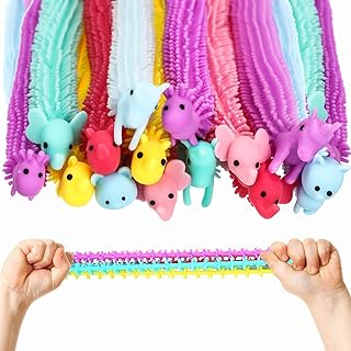 Stretchy String Fidget Toys Animal Sensory Noodles Toys Bulk Worm Sensory Stress Fidget Toys for Adults Stress Anxiety Relieve Relaxing Party Favors (Animal Style, 50 Pack)