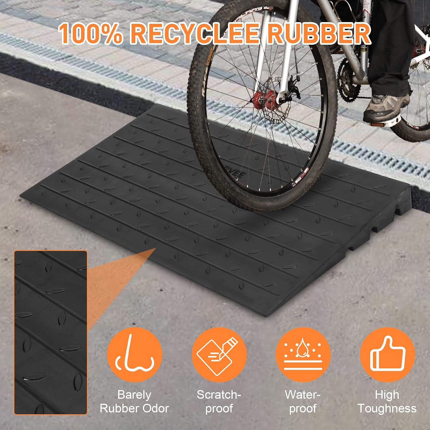 Garvee 3 in Rise Rubber Threshold Ramp Doorway Wheelchair Ramp for Wheelchairs, Mobility Scooters Home Doorways Driveways Power Chairs with 3 Channels Cord Cover, 2500 LBS Driveway Curb Ramps Handicap