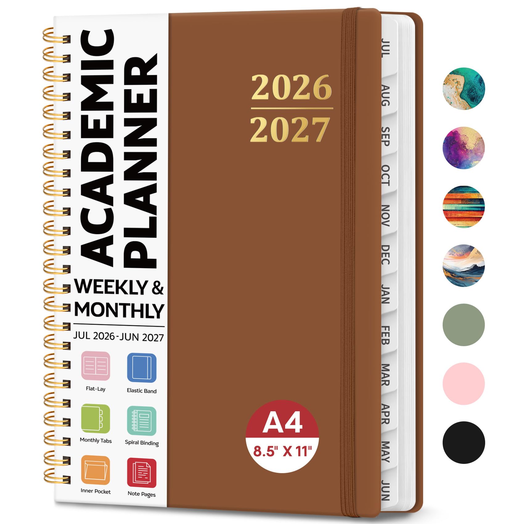 Agenda académique 2026-2027, 21,6 x 27,9 cm, calendrier hebdomadaire et mensuel, juillet 2026 à juin 2027, grand organiseur à couverture rigide avec onglets, parfait pour les enseignants, les
