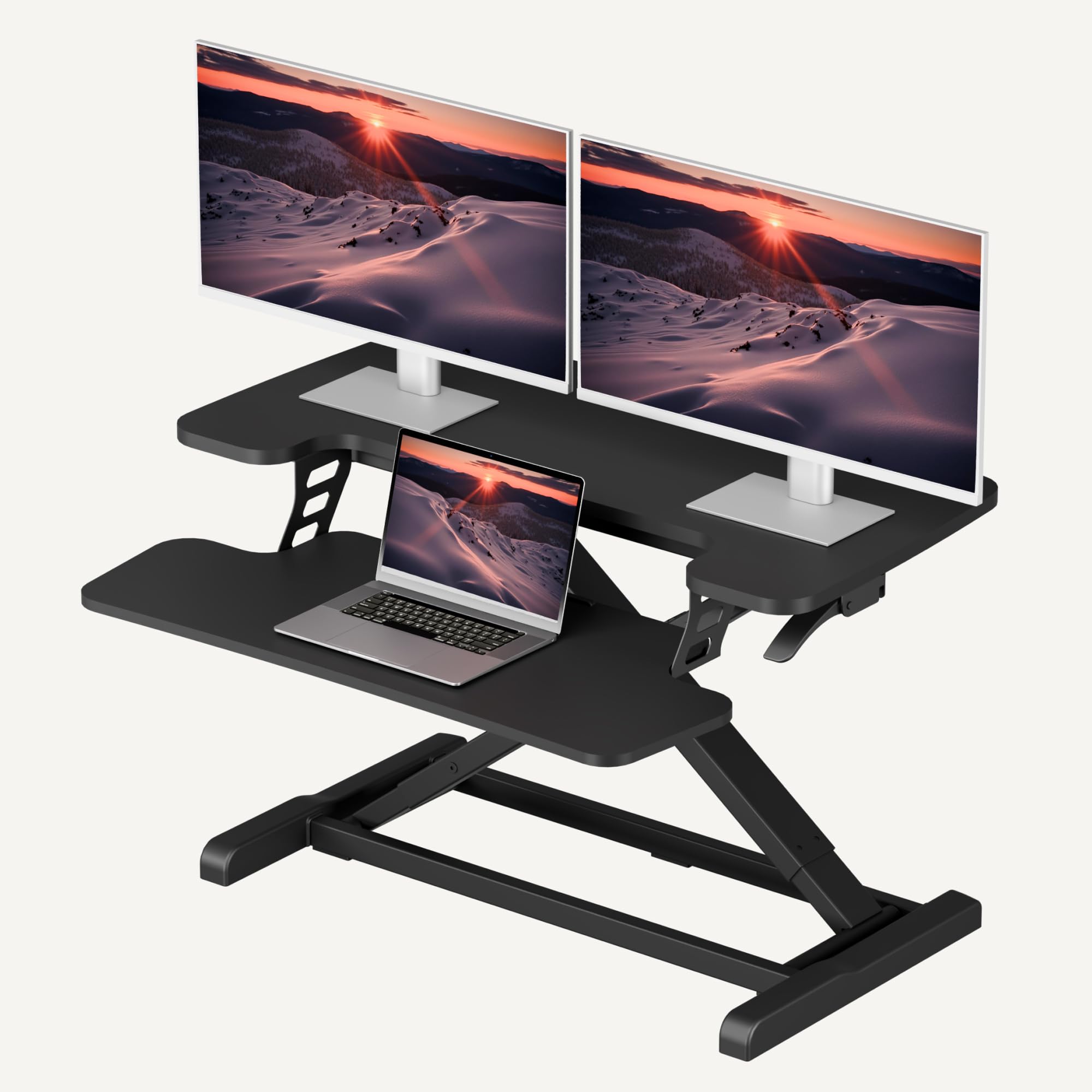 SANODESK 32" Height Adjustable Standing Desk Converter, Desk Riser Sit Stand Workstation for Home Office Laptop &amp; Dual Monitor Setup, Ergonomic Lift Platform, Black