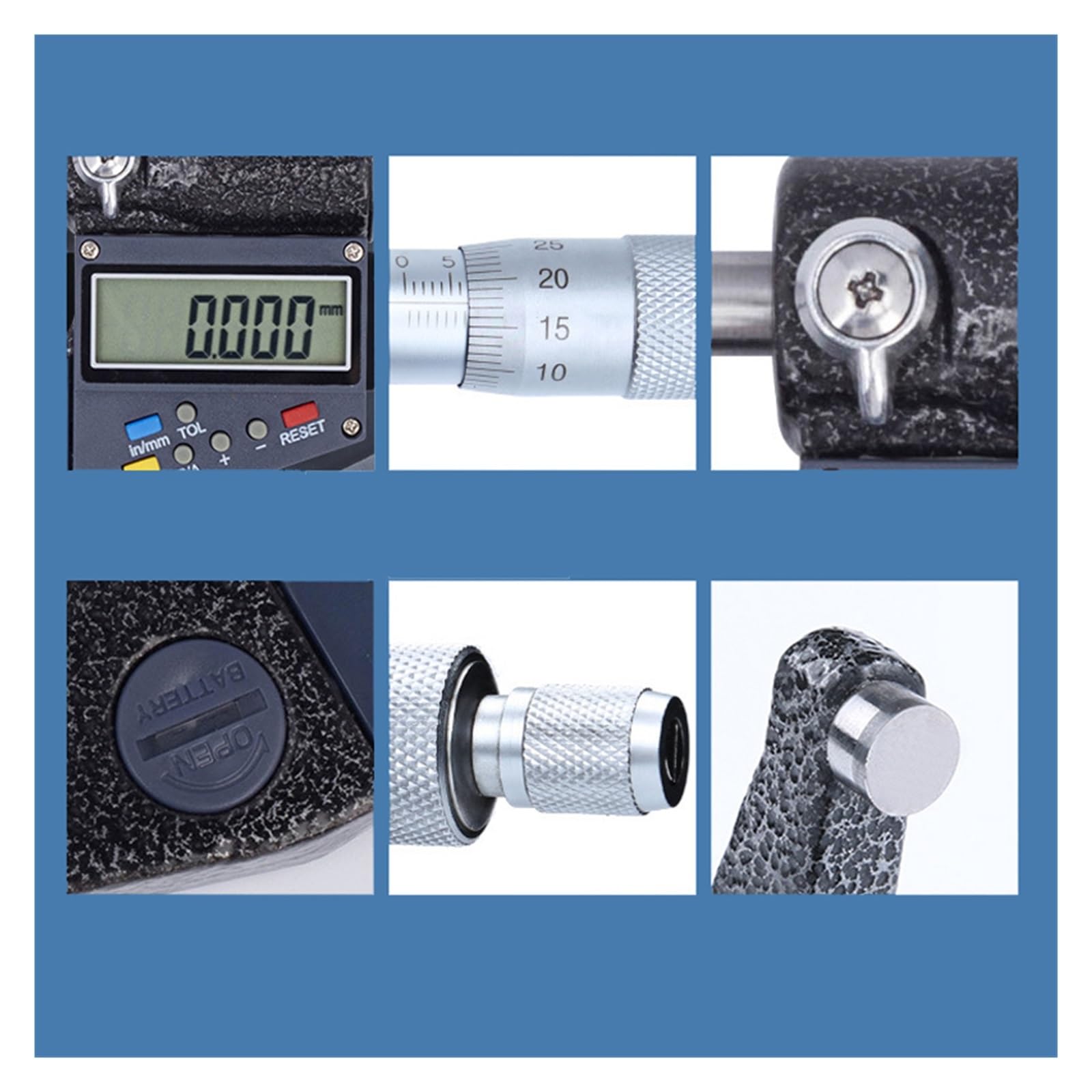 Comparatore, 0-25-50-75-100mm 0,001 mm Micrometro esterno elettronico digitale 0-25 mm con strumenti di misurazione schermo LCD extra large(50-75MM)