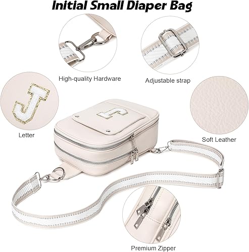 Miniatura 6 de MYHOZEE Bolsa de pañales pequeña con inicial para mujer, con dispensador de toallitas, mini mochila para pañales para mamá, bolso bandolera,