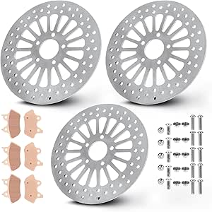 Youxmoto 11.5 inch Brake Rotors for Harley Davidson (2 Front, 1 Rear) with Bolts and Pads Kit