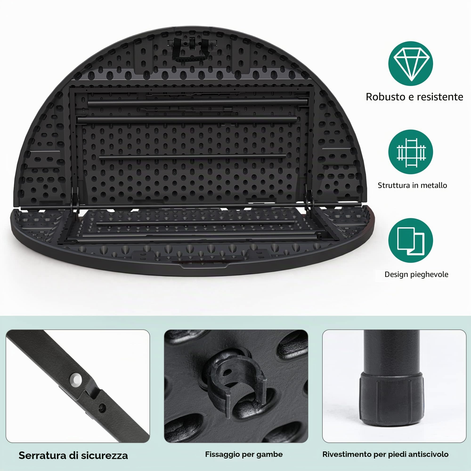 YITAHOME Tavolo pieghevole rotondo da 122 cm, per esterni/interni, tavolo pieghevole in plastica resistente, con piano spesso e robusto telaio in metallo, ideale per feste, picnic, campeggio,